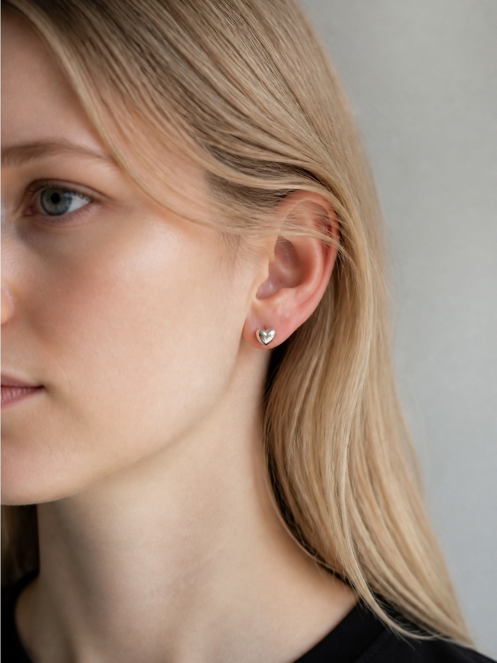 Minimal Silver Heart Stud Earrings for Women